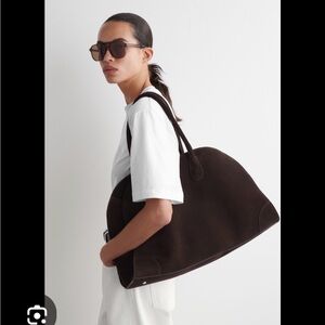 COS Brown Suede Shoulder Bag bowling studio bag medium size. OUT of STOCK on COS